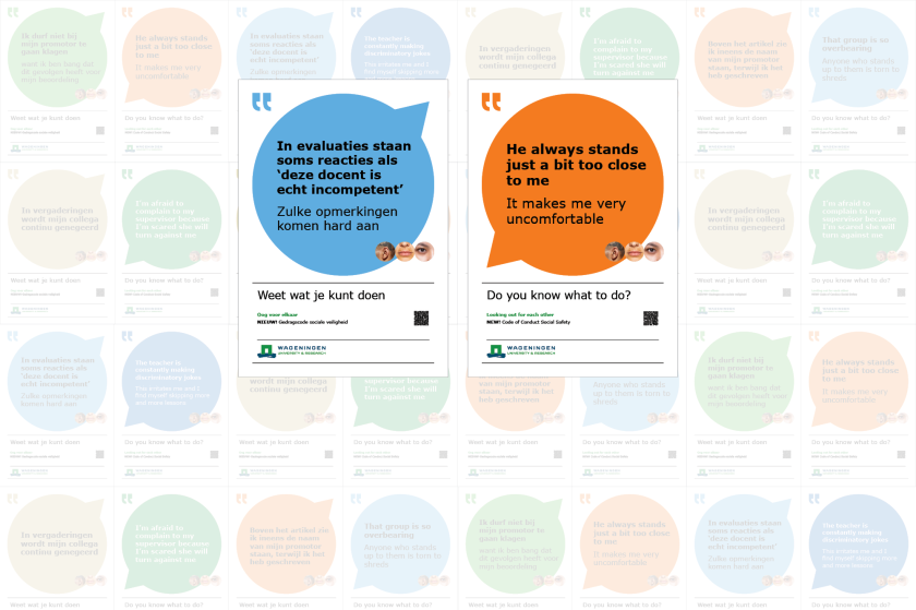 Een postercampagne wijst medewerkers en studenten op de nieuwe codes. Een postercampagne wijst medewerkers en studenten op de nieuwe codes.