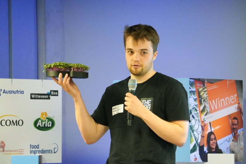 The HAB presenting their space-inspired AstroGel system for indoor farming during the Demo Day.