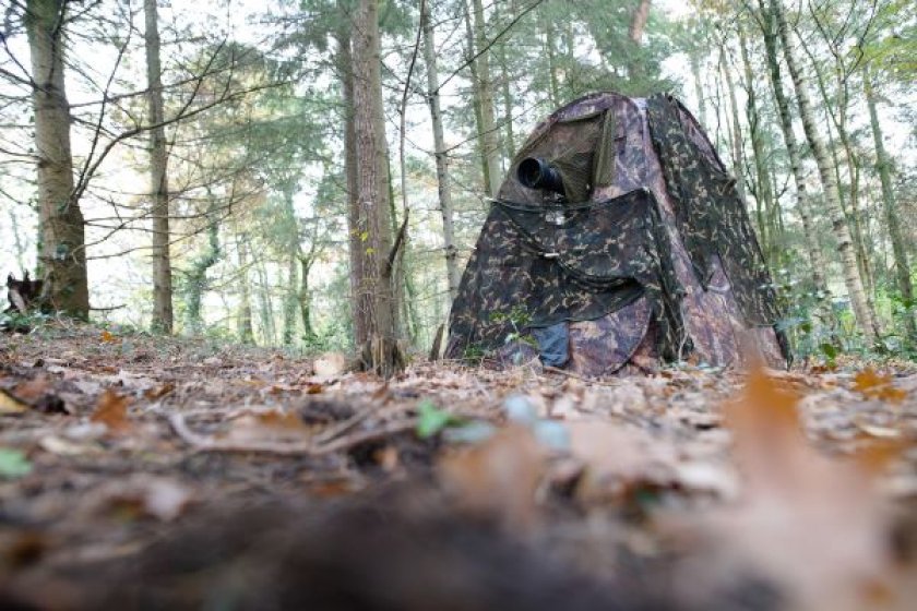 Een camouflagehut is onmisbaar bij het werk van Jeffrey