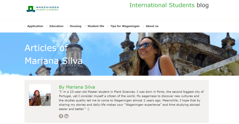 Writer for the International Students Blog of WUR